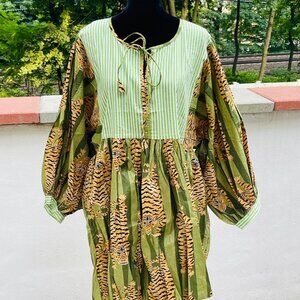 Vibrant Green and Brown Tiger Print Mini Dress